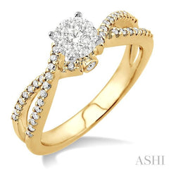 3/8 Ctw Round Cut Diamond Lovebright Engagement Ring in 14K Yellow and White Gold