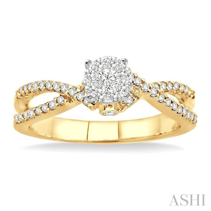 3/8 Ctw Round Cut Diamond Lovebright Engagement Ring in 14K Yellow and White Gold