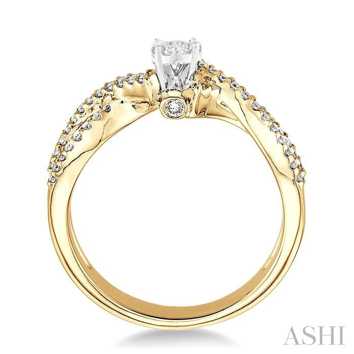 3/8 Ctw Round Cut Diamond Lovebright Engagement Ring in 14K Yellow and White Gold
