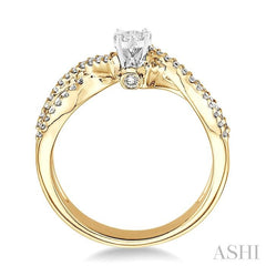 3/8 Ctw Round Cut Diamond Lovebright Engagement Ring in 14K Yellow and White Gold