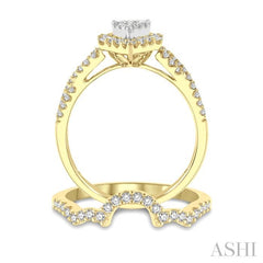 3/4 Ctw Lovebright Wedding Set With 1/2 Ctw Pear Shape Twisted Shank Engagement Ring and 1/6 Ctw Winged Arch Wedding Band in 14K Yellow and White Gold