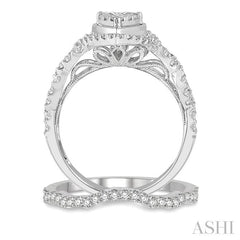 1 1/5 Ctw Lovebright Round Diamond Wedding Set With 1 Ctw Pear Shape Twisted Shank Engagement Ring and 1/5 Ctw Wedding Band in 14K White Gold