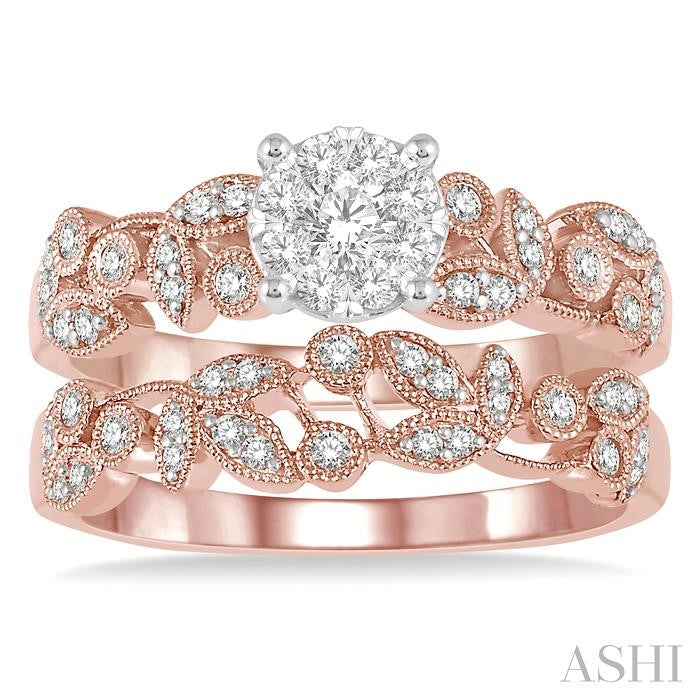 1/2 Ctw Diamond Lovebright Wedding Set with 3/8 Ctw Round Cut Engagement Ring and 1/6 Ctw Wedding Band in 14K Rose and White Gold