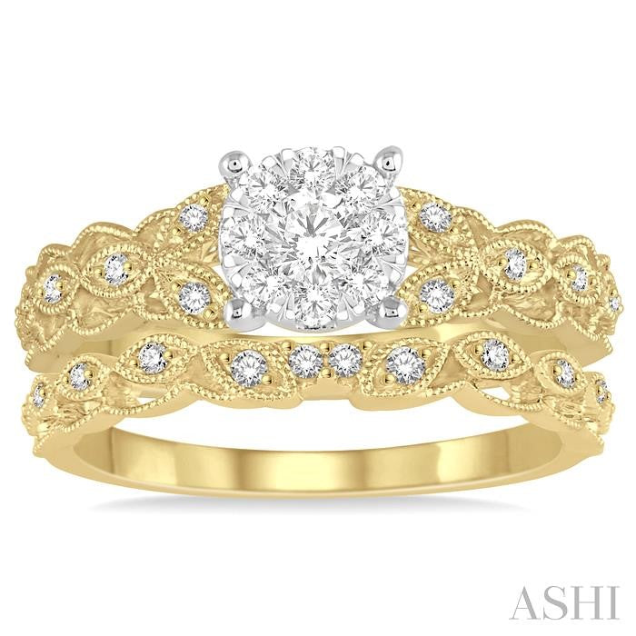 3/8 Ctw Round Cut Diamond Lovebright Bridal Set with 1/3 Ctw Engagement Ring and 1/20 Ctw Wedding Band in 14K Yellow and White Gold