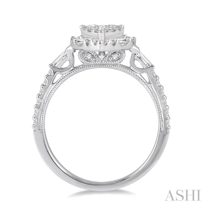 3/4 Ctw Pear Shape Lovebright Baguette and Round Cut Diamond Ring in 14K White Gold