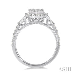 3/4 Ctw Pear Shape Lovebright Baguette and Round Cut Diamond Ring in 14K White Gold