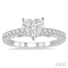 5/8 Ctw Round Cut Diamond Heart Shaped Lovebright Ring in 14K White Gold
