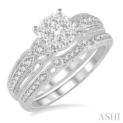 1/2 Ctw Round Cut Diamond Lovebright Bridal Set with 3/8 Ctw Engagement Ring and 1/10 Ctw Wedding Band in 14K White Gold