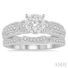 1/2 Ctw Round Cut Diamond Lovebright Bridal Set with 3/8 Ctw Engagement Ring and 1/10 Ctw Wedding Band in 14K White Gold