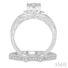 1/2 Ctw Round Cut Diamond Lovebright Bridal Set with 3/8 Ctw Engagement Ring and 1/10 Ctw Wedding Band in 14K White Gold
