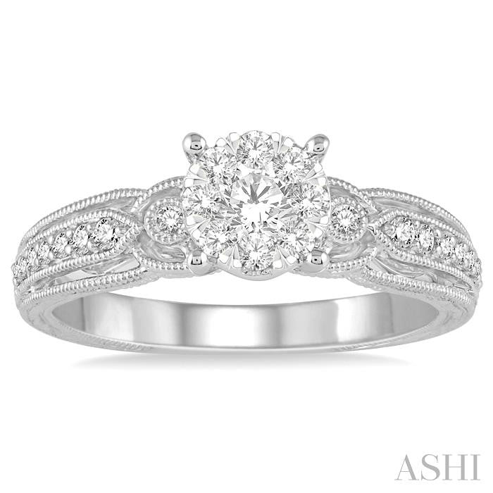 3/8 Ctw Round Cut Diamond Lovebright Engagement Ring in 14K White Gold