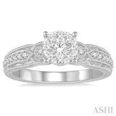 3/8 Ctw Round Cut Diamond Lovebright Engagement Ring in 14K White Gold