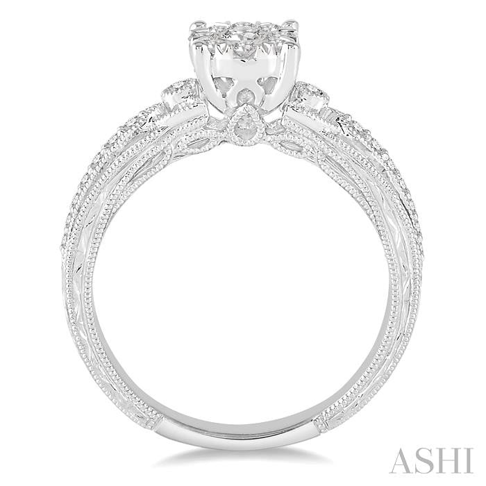 3/8 Ctw Round Cut Diamond Lovebright Engagement Ring in 14K White Gold