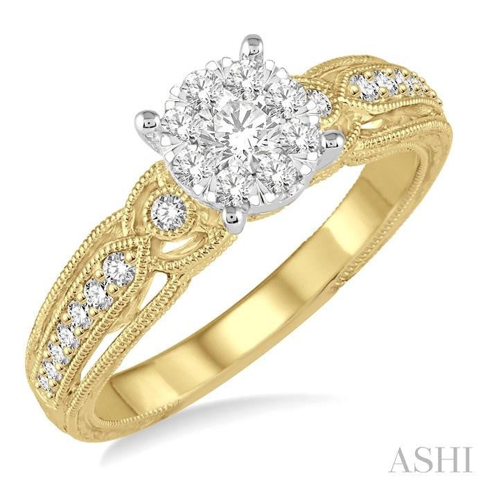 3/8 Ctw Round Cut Diamond Lovebright Engagement Ring in 14K Yellow and White Gold