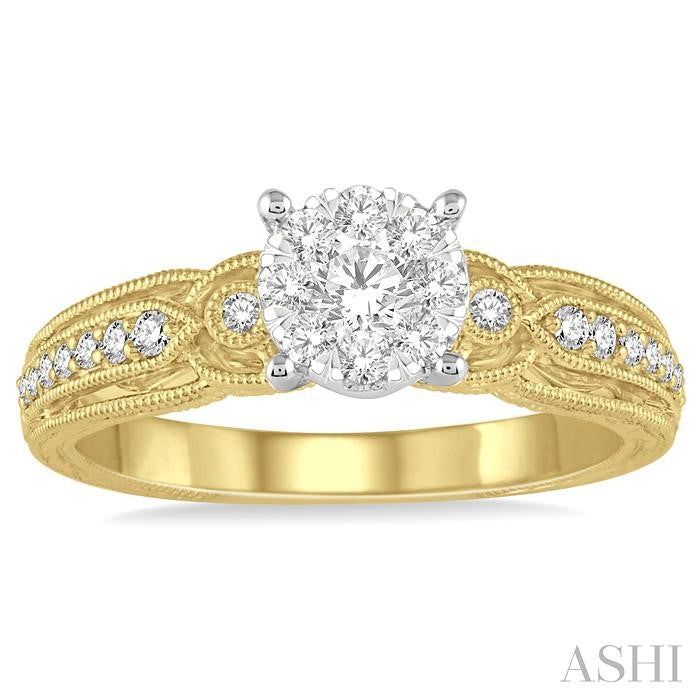 3/8 Ctw Round Cut Diamond Lovebright Engagement Ring in 14K Yellow and White Gold
