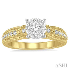 3/8 Ctw Round Cut Diamond Lovebright Engagement Ring in 14K Yellow and White Gold
