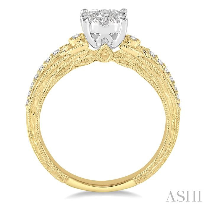3/8 Ctw Round Cut Diamond Lovebright Engagement Ring in 14K Yellow and White Gold