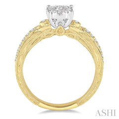 3/8 Ctw Round Cut Diamond Lovebright Engagement Ring in 14K Yellow and White Gold