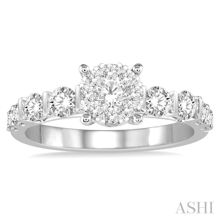 1 Ctw Round Cut Diamond Lovebright Engagement Ring in 14K White Gold