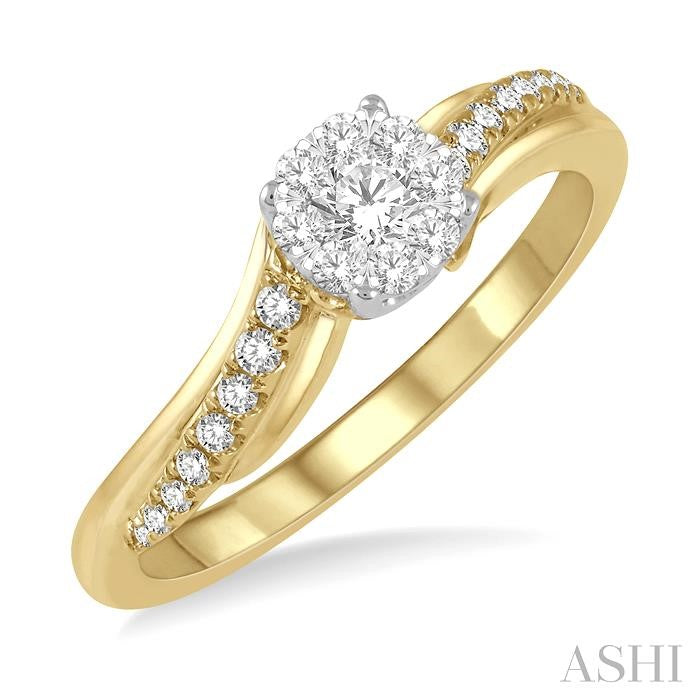 1/3 Ctw Circular Mount Slanting Round Cut Diamond Lovebright Engagement Ring in 14K Yellow and White Gold