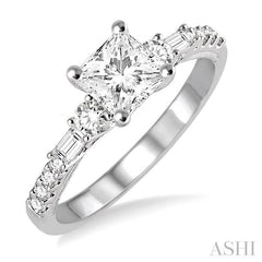 3/8 Ctw Round and Baguette Cut Diamond Princess Shape Semi-Mount Engagement Ring in 14K White Gold