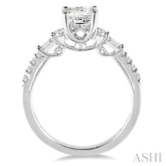 3/8 Ctw Round and Baguette Cut Diamond Princess Shape Semi-Mount Engagement Ring in 14K White Gold
