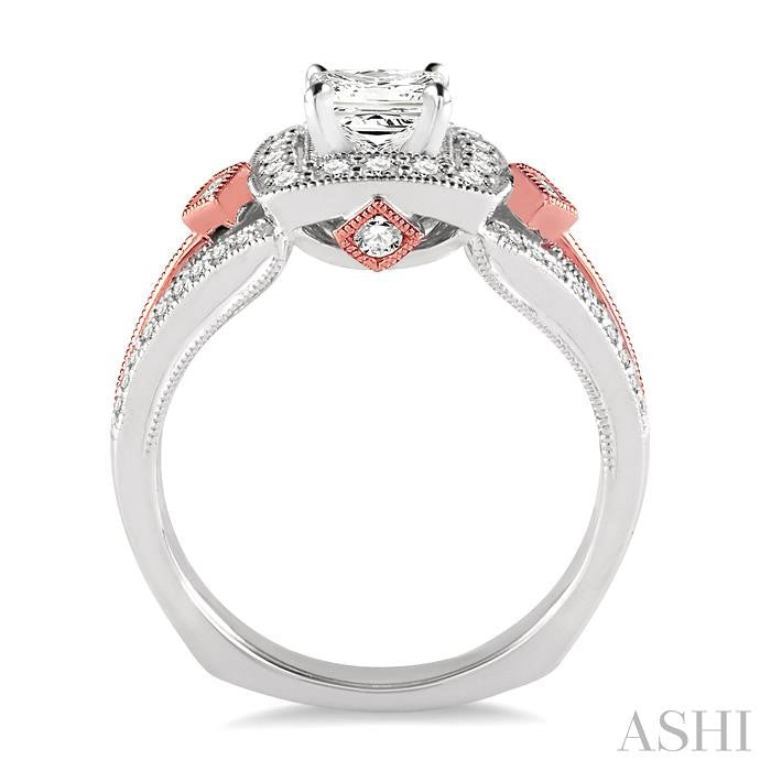 1 Ctw Diamond Engagement Ring with 3/8 Ct Princess Cut Center Stone in 14K White and Rose Gold