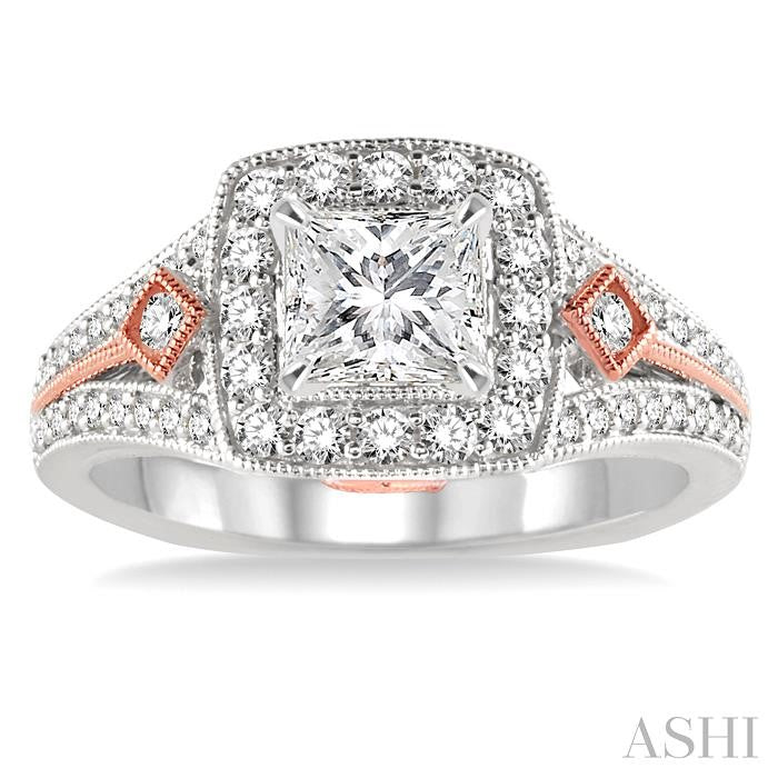 1/2 Ctw Diamond Semi-Mount Engagement Ring in 14K White and Rose Gold