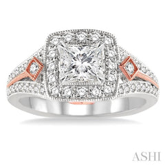 1/2 Ctw Diamond Semi-Mount Engagement Ring in 14K White and Rose Gold