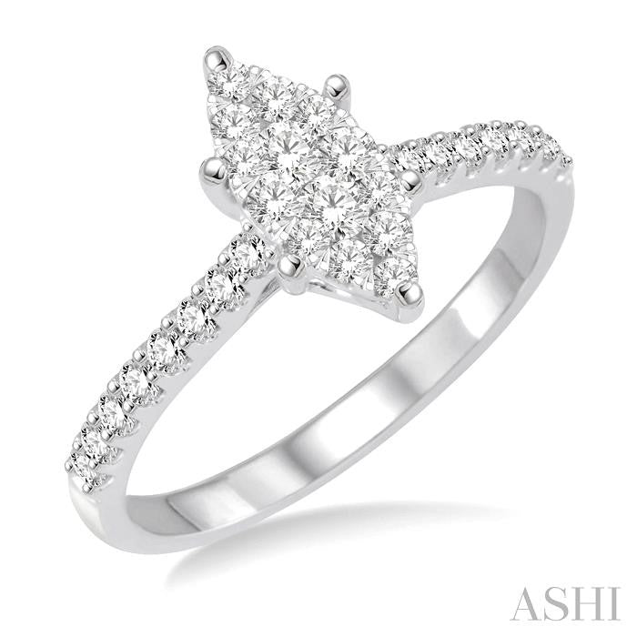 1/2 Ctw Marquise Shape Diamond Lovebright Ring in 14K White Gold