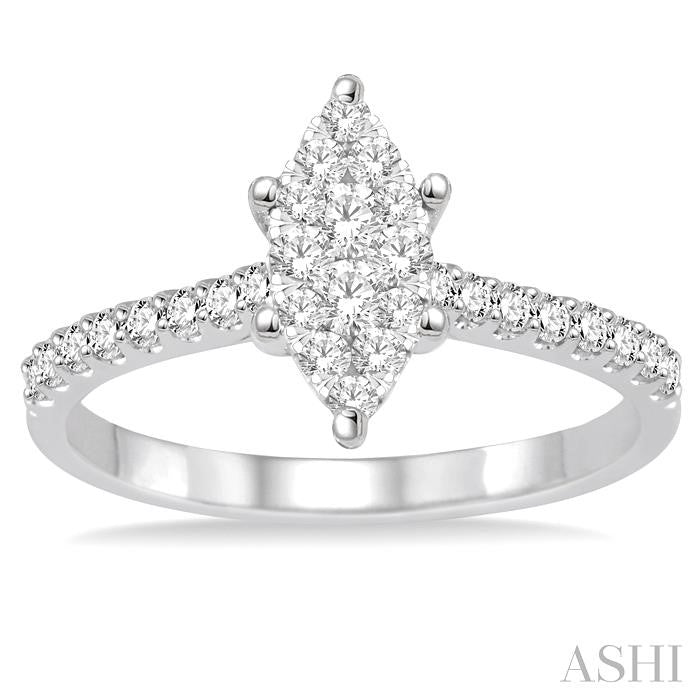 1/2 Ctw Marquise Shape Diamond Lovebright Ring in 14K White Gold