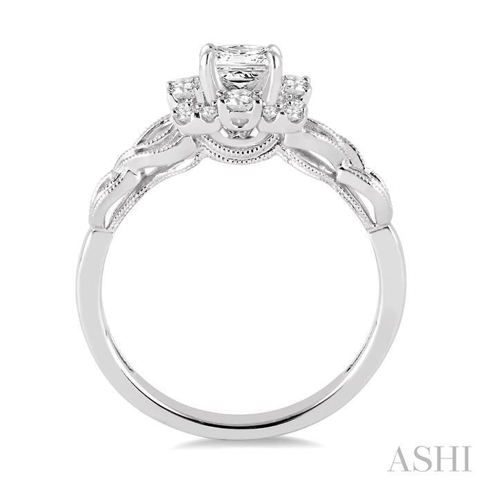 5/8 Ctw Diamond Engagement Ring with 1/3 Ct Princess Cut Center Stone in 14K White Gold
