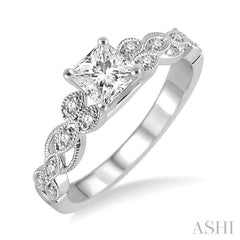 1/2 Ctw Diamond Engagement Ring with 1/3 Ct Princess Cut Center Stone in 14K White Gold