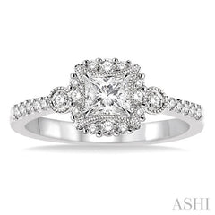 1/2 Ctw Diamond Engagement Ring with 1/5 Ct Princess Cut Center Stone in 14K White Gold