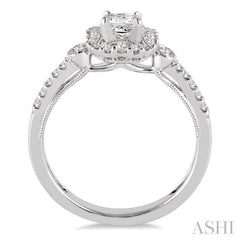 1/2 Ctw Diamond Engagement Ring with 1/5 Ct Princess Cut Center Stone in 14K White Gold