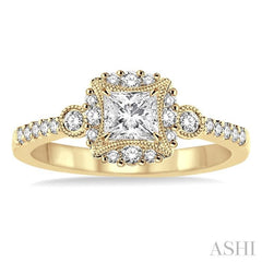 1/2 Ctw Diamond Engagement Ring with 1/5 Ct Princess Cut Center Stone in 14K Yellow Gold