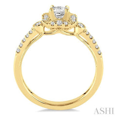 1/2 Ctw Diamond Engagement Ring with 1/5 Ct Princess Cut Center Stone in 14K Yellow Gold