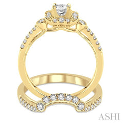 5/8 Ctw Diamond Wedding Set with 1/2 Ctw Princess Cut Engagement Ring and 1/5 Ctw Wedding Band in 14K Yellow Gold