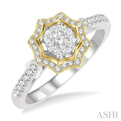 1/3 Ctw Star Shape Lovebright Round Cut Diamond Ring in 14K White and Yellow Gold