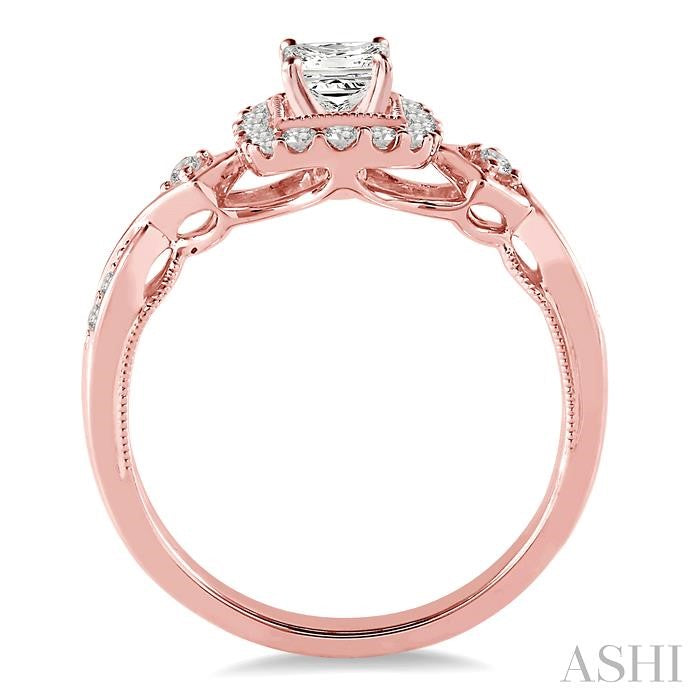 1/2 Ctw Diamond Engagement Ring with 1/5 Ct Princess Cut Center Stone in 14K Rose Gold