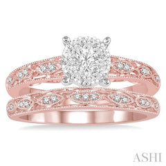 3/8 Ctw Round Cut Diamond Lovebright Bridal Set with 1/3 Ctw Engagement Ring Rose and White Gold and 1/20 Ctw Wedding Band in 14K Rose Gold