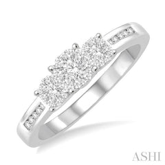 1/3 Ctw Circular Tri Mount Lovebright Round Cut Diamond Ring in 14K White Gold