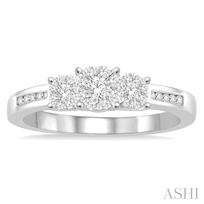 1/3 Ctw Circular Tri Mount Lovebright Round Cut Diamond Ring in 14K White Gold