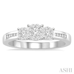 1/3 Ctw Circular Tri Mount Lovebright Round Cut Diamond Ring in 14K White Gold