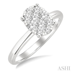 1/2 Ctw Lovebright Oval Shape Round Cut Diamond Cluster Ring in 14K White Gold