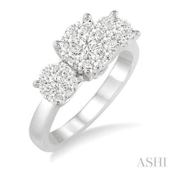 1 Ctw Triple Circular Head Lovebright Round Cut Diamond Ring in 14K White Gold