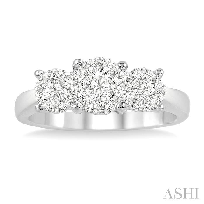 1 Ctw Triple Circular Head Lovebright Round Cut Diamond Ring in 14K White Gold
