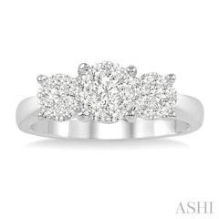 1 Ctw Triple Circular Head Lovebright Round Cut Diamond Ring in 14K White Gold