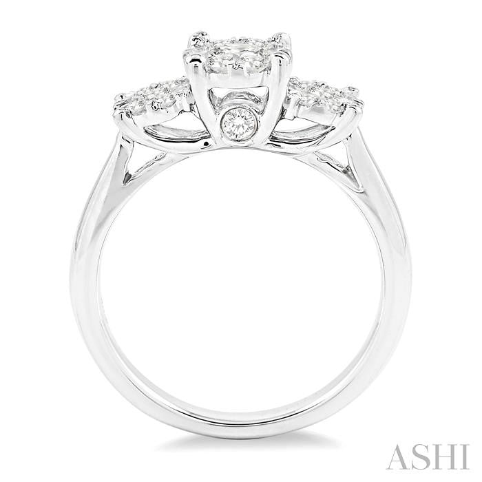 1 Ctw Triple Circular Head Lovebright Round Cut Diamond Ring in 14K White Gold