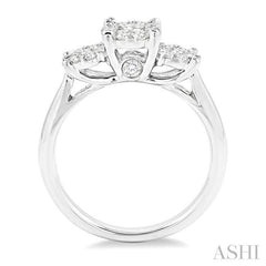 1 Ctw Triple Circular Head Lovebright Round Cut Diamond Ring in 14K White Gold
